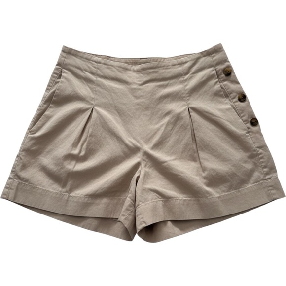 Vince Pants - VINCE Linen Blend Tan Pleated Side Button Shorts Size 6